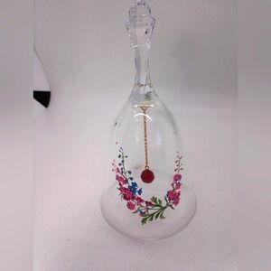 Vintage Avon Floral Glass Bell with Red Bead Clapper 24% Full Lead Crystal